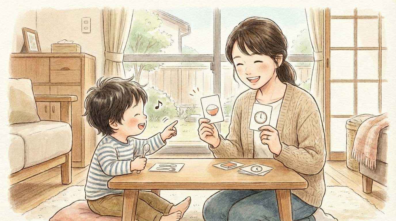 検査結果をもとに、学校での板書や家庭での指示出しを工夫している様子のイラスト