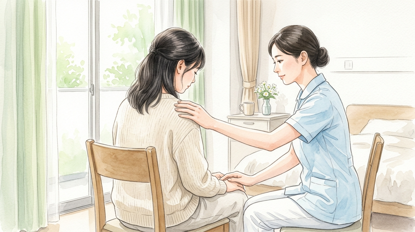 死産後の不安や悲しみを抱えるご家族に、そっと寄り添う支援のイメージ