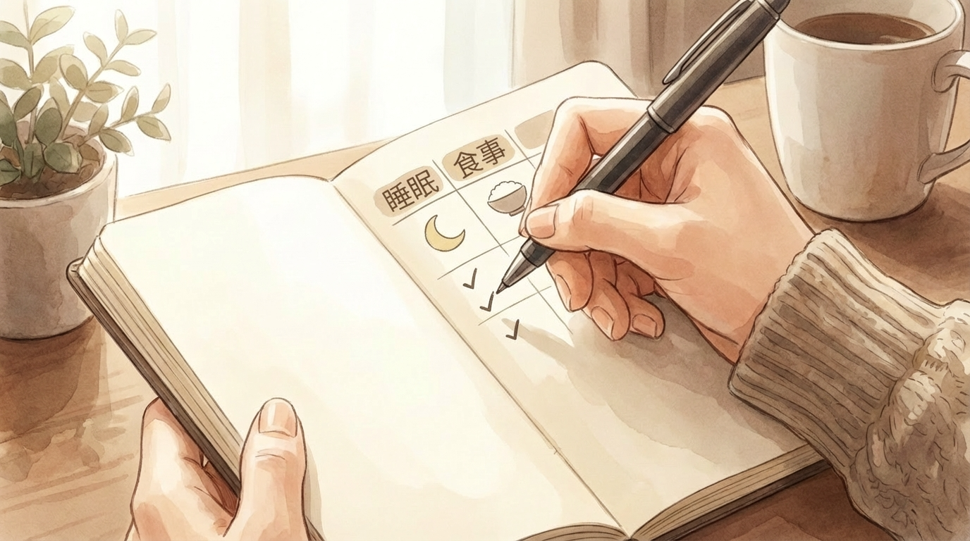 睡眠、食事、感情の変化など、受診前にチェックすべき項目をまとめたリストのイメージ画像