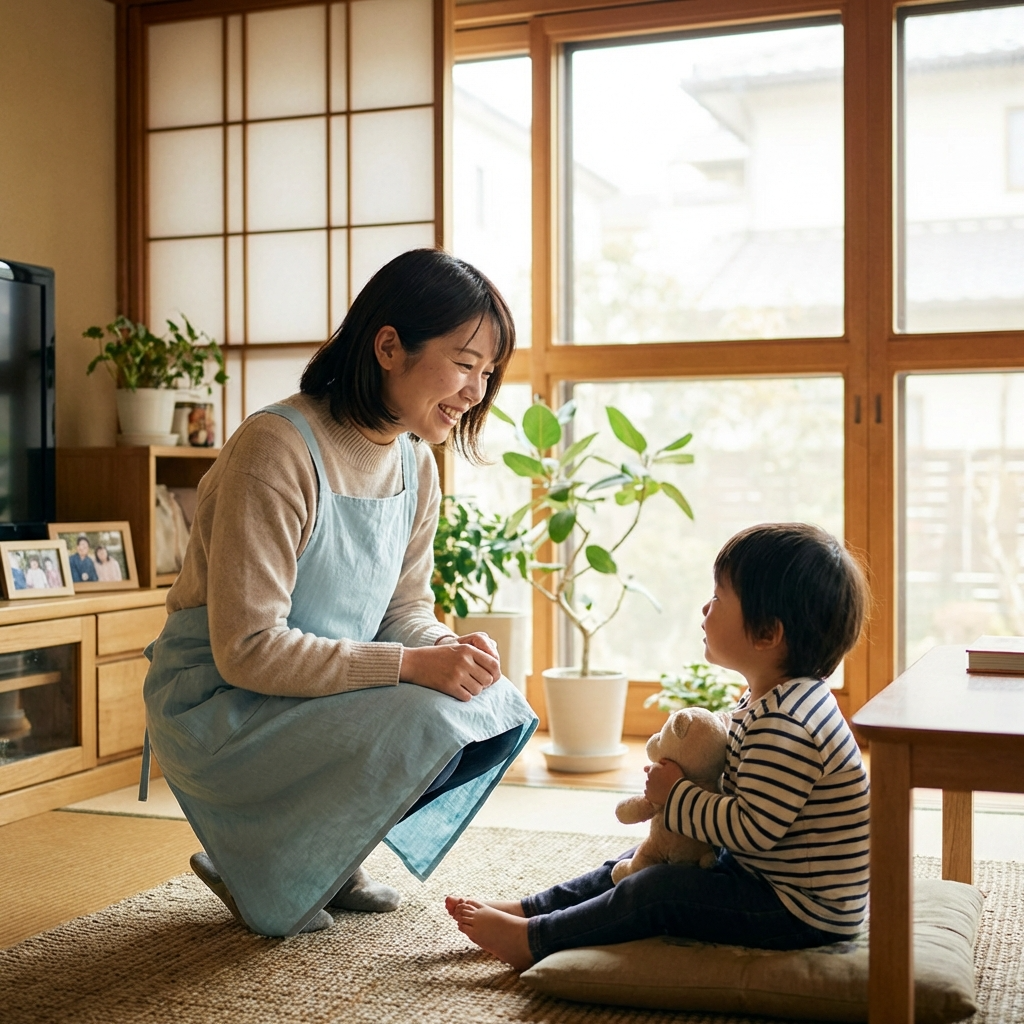 優しい笑顔の看護師スタッフがお子様を見守っている様子