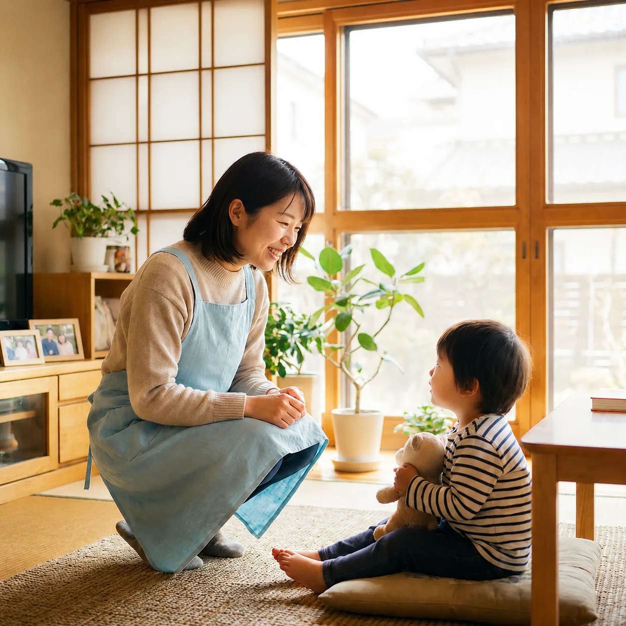 優しい笑顔の看護師スタッフがお子様を見守っている様子