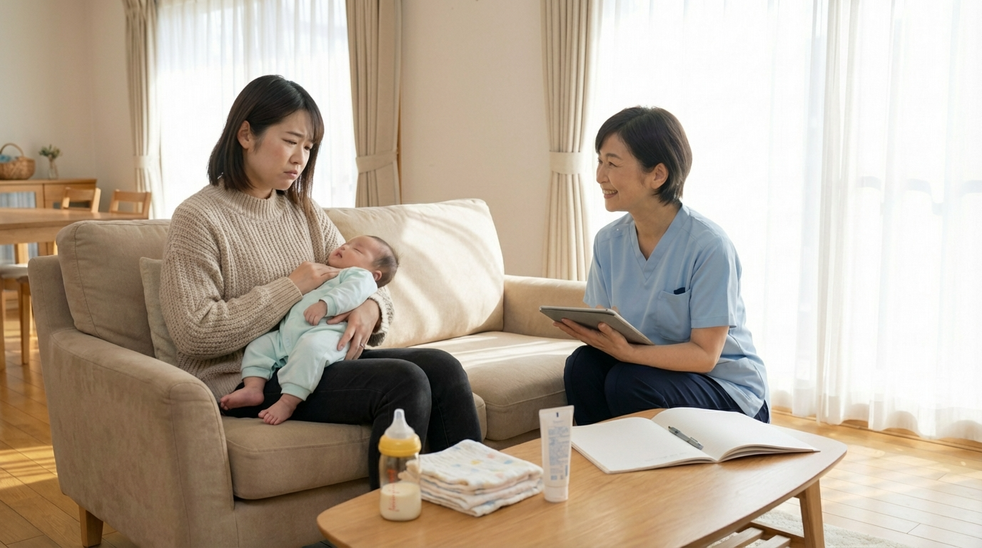 精神疾患や産後うつを抱える母親と赤ちゃんへの訪問看護ケアの様子