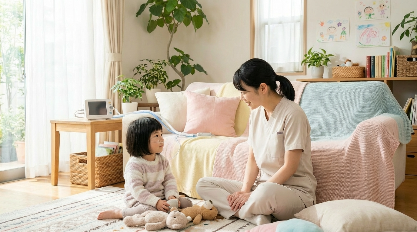 医療的ケア児とスタッフの見守りシーン