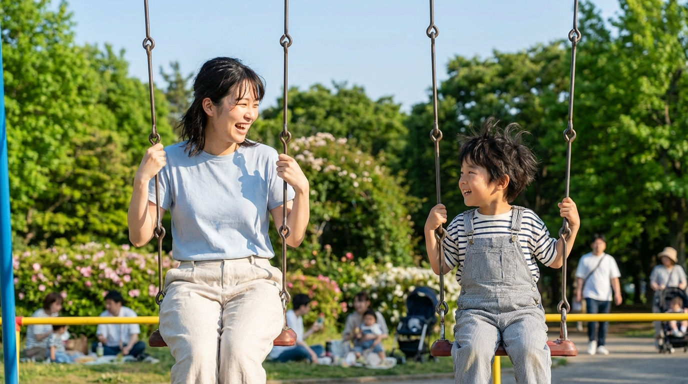 公園で遊ぶ子供とスタッフの様子